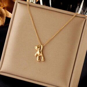 Delicate 18k Gold Plated Teddy Bear Necklace Stainless Steel